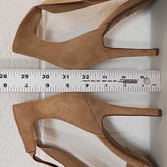Not Just A Pump 7 Vegan Tan Suede High Heel Ankle Tie Boho Dress Shoe Jean Shoe - Picture 4 of 10